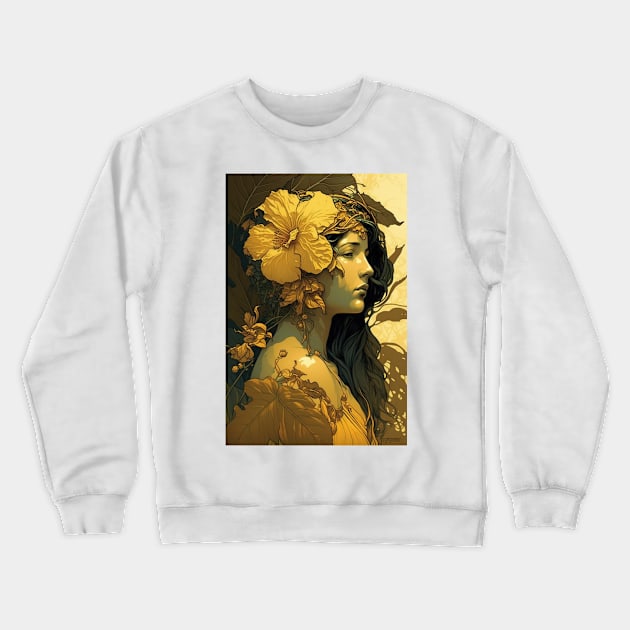 Hawaiian Woman With Yellow Hibiscus Crewneck Sweatshirt by ArtNouveauChic